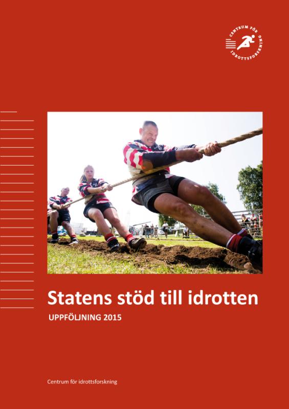 Ett dragkampslag tävlar. Med texten statens stöd til idrotten, uppföljning 2015.